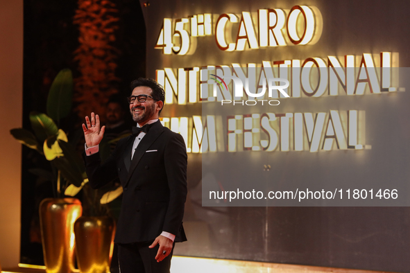 Movie star Ahmed Helmy is on the red carpet at the conclusion of the Cairo Film Festival in its 45th session, held at the Egyptian Opera Hou...