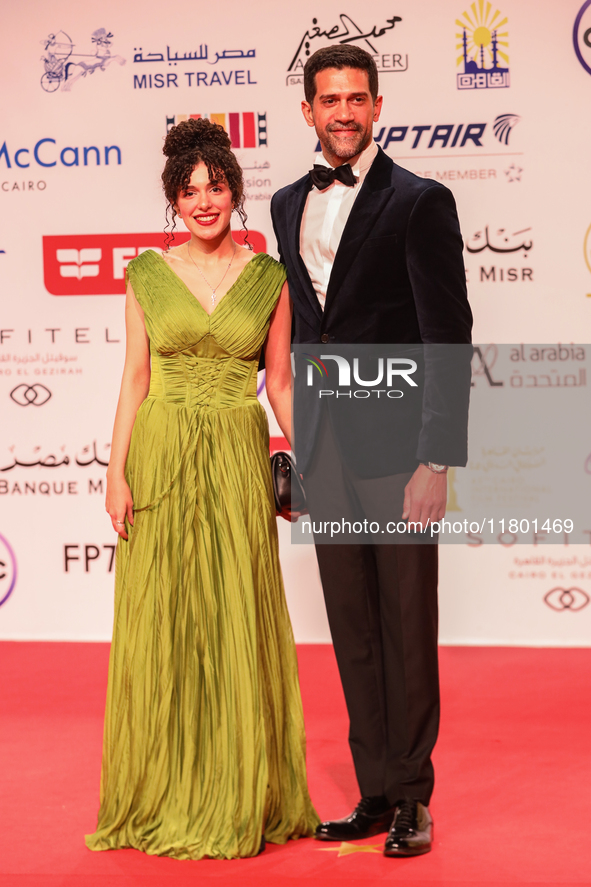 Movie star Ahmed Magdy is on the red carpet at the conclusion of the Cairo Film Festival in its 45th session, held at the Egyptian Opera Hou...