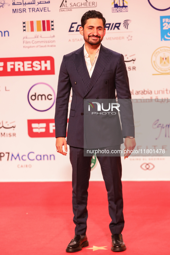 Movie star Amir El Masry is on the red carpet at the conclusion of the Cairo Film Festival in its 45th session, held at the Egyptian Opera H...