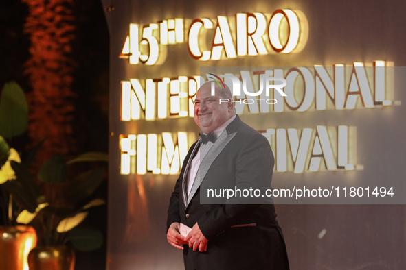 Movie star Khaled El Savy is on the red carpet at the conclusion of the Cairo Film Festival in its 45th session, held at the Egyptian Opera...