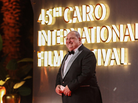 Movie star Khaled El Savy is on the red carpet at the conclusion of the Cairo Film Festival in its 45th session, held at the Egyptian Opera...