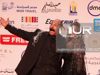 Movie star Mohamed Tharwat is on the red carpet at the conclusion of the Cairo Film Festival in its 45th session, held at the Egyptian Opera...