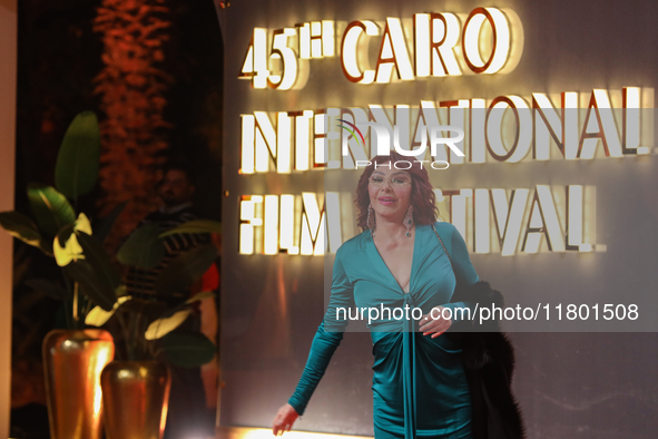 Movie star Nabilh Abed is on the red carpet at the conclusion of the Cairo Film Festival in its 45th session, held at the Egyptian Opera Hou...