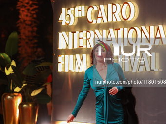 Movie star Nabilh Abed is on the red carpet at the conclusion of the Cairo Film Festival in its 45th session, held at the Egyptian Opera Hou...