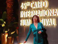 Movie star Nabilh Abed is on the red carpet at the conclusion of the Cairo Film Festival in its 45th session, held at the Egyptian Opera Hou...