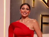 Movie star Nasreen Tafesh is on the red carpet at the conclusion of the Cairo Film Festival in its 45th session, held at the Egyptian Opera...