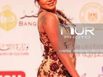 Movie star Rania Youssef is on the red carpet at the conclusion of the Cairo Film Festival in its 45th session, held at the Egyptian Opera H...