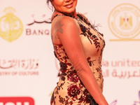 Movie star Rania Youssef is on the red carpet at the conclusion of the Cairo Film Festival in its 45th session, held at the Egyptian Opera H...