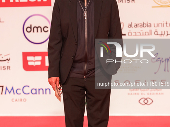 Movie star Sabry Fawwaz is on the red carpet at the conclusion of the Cairo Film Festival in its 45th session, held at the Egyptian Opera Ho...