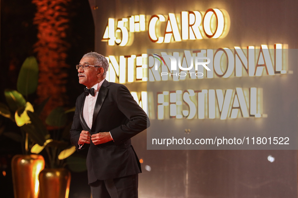 Movie star Sayed Ragb is on the red carpet at the conclusion of the Cairo Film Festival in its 45th session, held at the Egyptian Opera Hous...