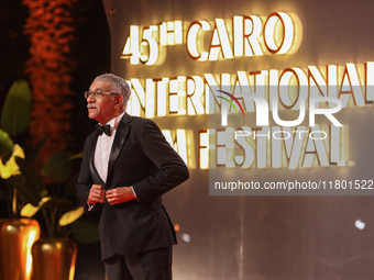 Movie star Sayed Ragb is on the red carpet at the conclusion of the Cairo Film Festival in its 45th session, held at the Egyptian Opera Hous...