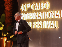 Movie star Sayed Ragb is on the red carpet at the conclusion of the Cairo Film Festival in its 45th session, held at the Egyptian Opera Hous...