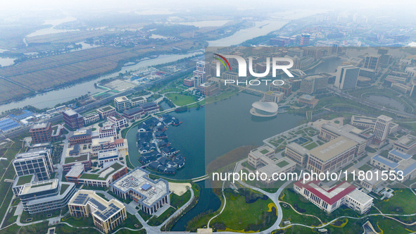 An aerial photo is taken at Huawei Lianqiuhu R&D Center in Shanghai, China, on November 22, 2024. 