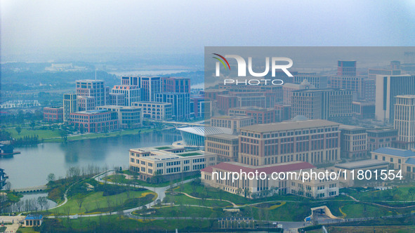 An aerial photo is taken at Huawei Lianqiuhu R&D Center in Shanghai, China, on November 22, 2024. 