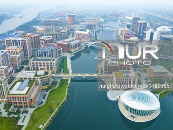 An aerial photo is taken at Huawei Lianqiuhu R&D Center in Shanghai, China, on November 22, 2024. (