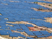 The photovoltaic power array area is on the barren hills on both sides of the rural road in Anqiu, China, on November 22, 2024. (