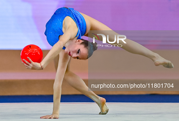 Antonia Marinova of Bulgaria competes in the Ball final of the International Rhythmic Gymnastics Tournament 'Sky Grace 2024' at Aspire Zone...