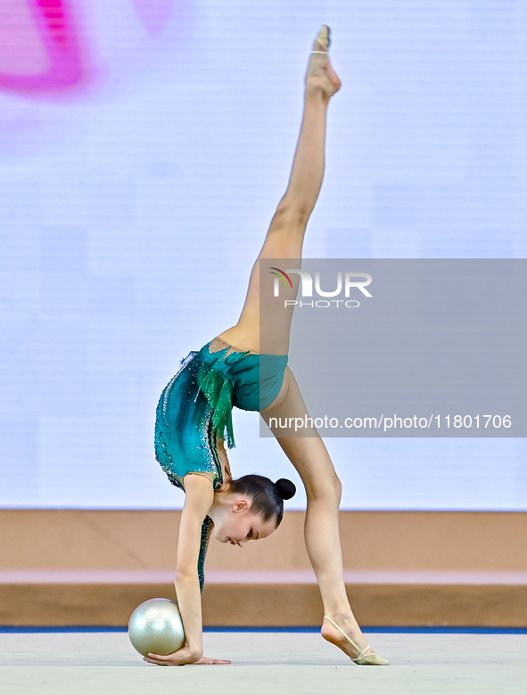 Anna Kondrashina of Belarus competes in the Ball final of the International Rhythmic Gymnastics Tournament ''Sky Grace 2024'' at Aspire Zone...