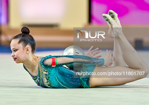 Anna Kondrashina of Belarus competes in the Ball final of the International Rhythmic Gymnastics Tournament ''Sky Grace 2024'' at Aspire Zone...