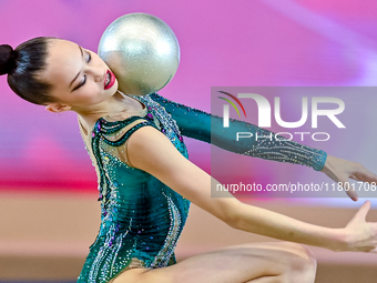 Anna Kondrashina of Belarus competes in the Ball final of the International Rhythmic Gymnastics Tournament ''Sky Grace 2024'' at Aspire Zone...