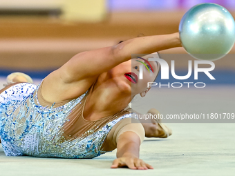 Aibota Yertaikyzy of Kazakhstan competes in the Ball final of the International Rhythmic Gymnastics Tournament ''Sky Grace 2024'' at Aspire...