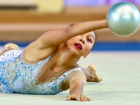 Aibota Yertaikyzy of Kazakhstan competes in the Ball final of the International Rhythmic Gymnastics Tournament ''Sky Grace 2024'' at Aspire...