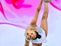 Aibota Yertaikyzy of Kazakhstan competes in the Ball final of the International Rhythmic Gymnastics Tournament ''Sky Grace 2024'' at Aspire...