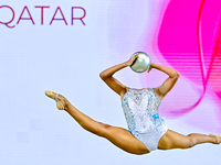 Aibota Yertaikyzy of Kazakhstan competes in the Ball final of the International Rhythmic Gymnastics Tournament ''Sky Grace 2024'' at Aspire...