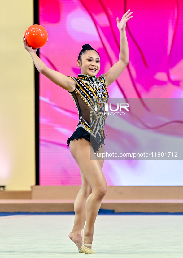 Breanna Labadan of the Philippines competes in the Ball final of the International Rhythmic Gymnastics Tournament ''Sky Grace 2024'' at Aspi...