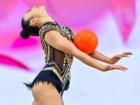 Breanna Labadan of the Philippines competes in the Ball final of the International Rhythmic Gymnastics Tournament ''Sky Grace 2024'' at Aspi...