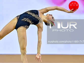 Mariia Borisova of Russia competes in the Ball final of the International Rhythmic Gymnastics Tournament ''Sky Grace 2024'' at Aspire Zone F...