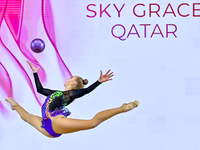 Natalya Usova of Uzbekistan competes in the Ball final of the International Rhythmic Gymnastics Tournament ''Sky Grace 2024'' at Aspire Zone...