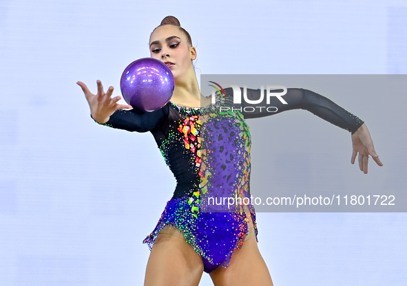 Natalya Usova of Uzbekistan competes in the Ball final of the International Rhythmic Gymnastics Tournament ''Sky Grace 2024'' at Aspire Zone...