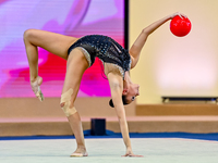 Alina Harnasko of Belarus competes in the Ball final of the International Rhythmic Gymnastics Tournament ''Sky Grace 2024'' at Aspire Zone F...