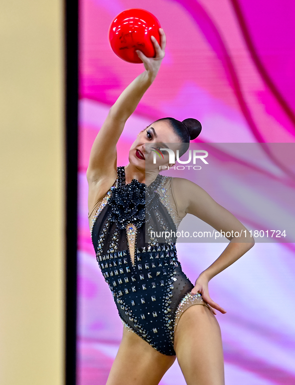 Alina Harnasko of Belarus competes in the Ball final of the International Rhythmic Gymnastics Tournament ''Sky Grace 2024'' at Aspire Zone F...