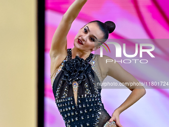 Alina Harnasko of Belarus competes in the Ball final of the International Rhythmic Gymnastics Tournament ''Sky Grace 2024'' at Aspire Zone F...