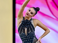 Alina Harnasko of Belarus competes in the Ball final of the International Rhythmic Gymnastics Tournament ''Sky Grace 2024'' at Aspire Zone F...