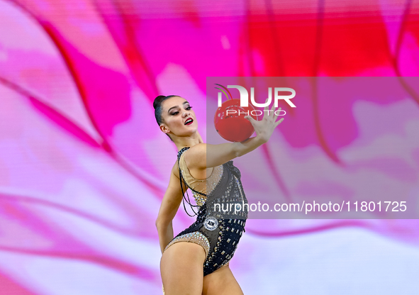 Alina Harnasko of Belarus competes in the Ball final of the International Rhythmic Gymnastics Tournament ''Sky Grace 2024'' at Aspire Zone F...