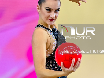 Alina Harnasko of Belarus competes in the Ball final of the International Rhythmic Gymnastics Tournament ''Sky Grace 2024'' at Aspire Zone F...