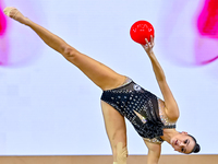 Alina Harnasko of Belarus competes in the Ball final of the International Rhythmic Gymnastics Tournament ''Sky Grace 2024'' at Aspire Zone F...