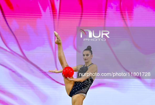 Alina Harnasko of Belarus competes in the Ball final of the International Rhythmic Gymnastics Tournament ''Sky Grace 2024'' at Aspire Zone F...