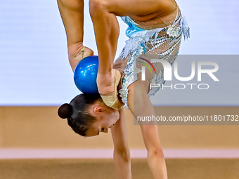 Alina Harnasko of Belarus competes in the Ball final of the International Rhythmic Gymnastics Tournament ''Sky Grace 2024'' at Aspire Zone F...