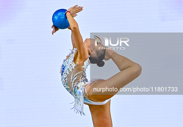 Alina Harnasko of Belarus competes in the Ball final of the International Rhythmic Gymnastics Tournament ''Sky Grace 2024'' at Aspire Zone F...