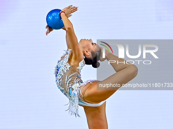 Alina Harnasko of Belarus competes in the Ball final of the International Rhythmic Gymnastics Tournament ''Sky Grace 2024'' at Aspire Zone F...