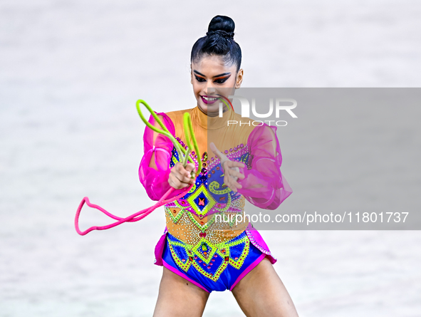 Sanyukta Kale of India competes in the rope final of the International Rhythmic Gymnastics Tournament ''Sky Grace 2024'' at Aspire Zone Foun...