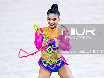 Sanyukta Kale of India competes in the rope final of the International Rhythmic Gymnastics Tournament ''Sky Grace 2024'' at Aspire Zone Foun...