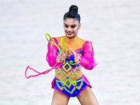 Sanyukta Kale of India competes in the rope final of the International Rhythmic Gymnastics Tournament ''Sky Grace 2024'' at Aspire Zone Foun...