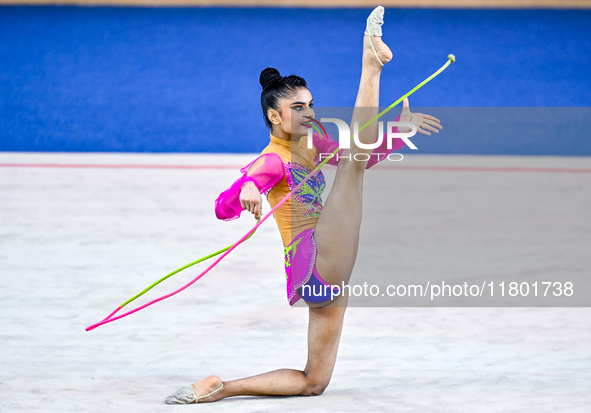 Sanyukta Kale of India competes in the rope final of the International Rhythmic Gymnastics Tournament ''Sky Grace 2024'' at Aspire Zone Foun...