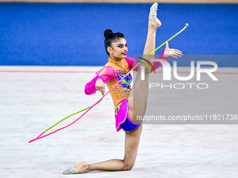 Sanyukta Kale of India competes in the rope final of the International Rhythmic Gymnastics Tournament ''Sky Grace 2024'' at Aspire Zone Foun...