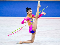 Sanyukta Kale of India competes in the rope final of the International Rhythmic Gymnastics Tournament ''Sky Grace 2024'' at Aspire Zone Foun...